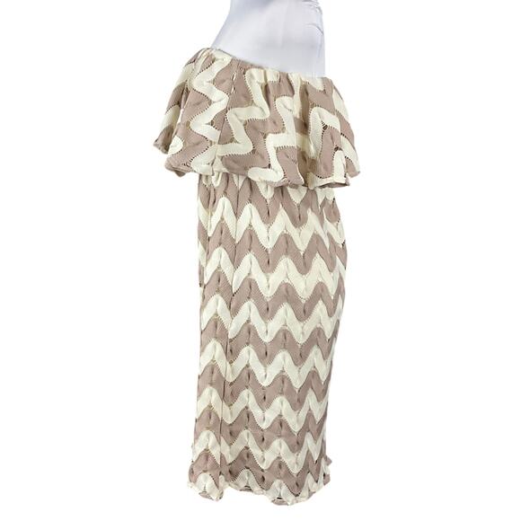 JUDITH MARCH ANTHROPOLOGIE Mini Dress Chevron Boho Crochet Lace Ivory Tan sz L - Picture 4 of 13